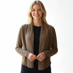 Pria Women’s Cardigan Brown Silk Angora Lambswool Blend Open Front Sweater